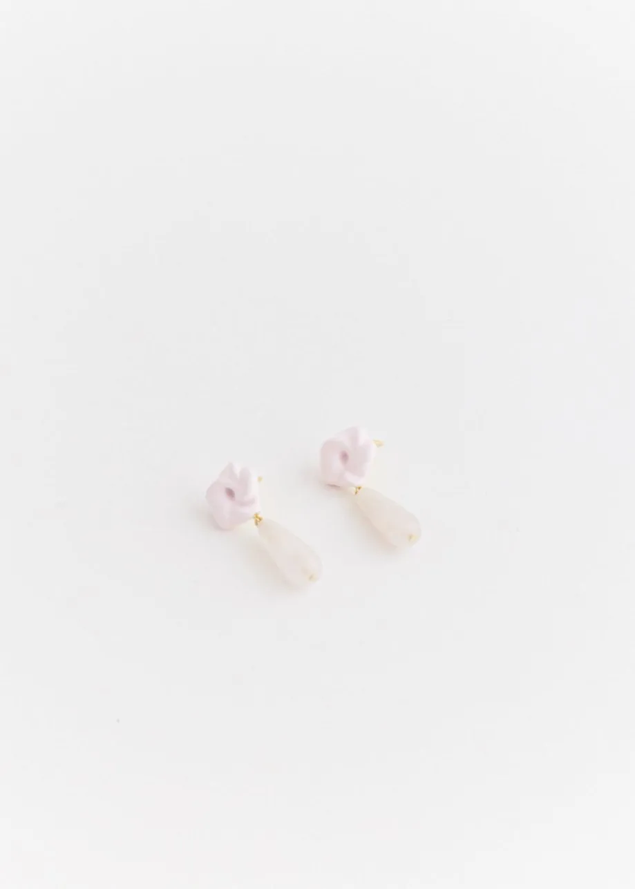 E01 Earrings With Rose Quartz Beads