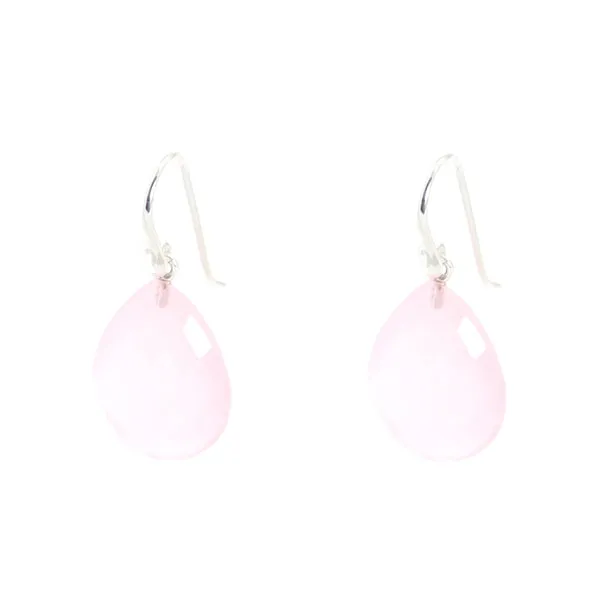 Earrings - Drop Almond Shape Rose Quartz & Sterling Silver