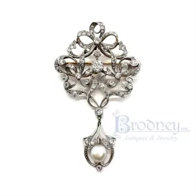 Edwardian Platinum Diamond and Pearl Pin