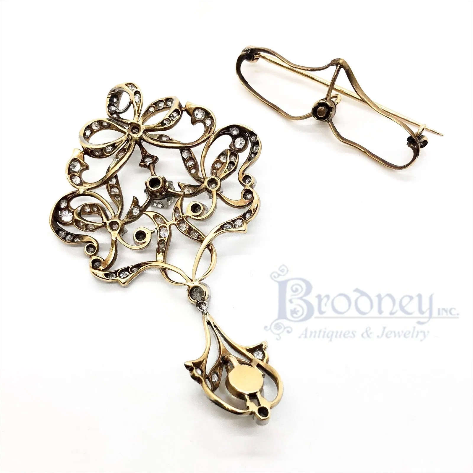 Edwardian Platinum Diamond and Pearl Pin