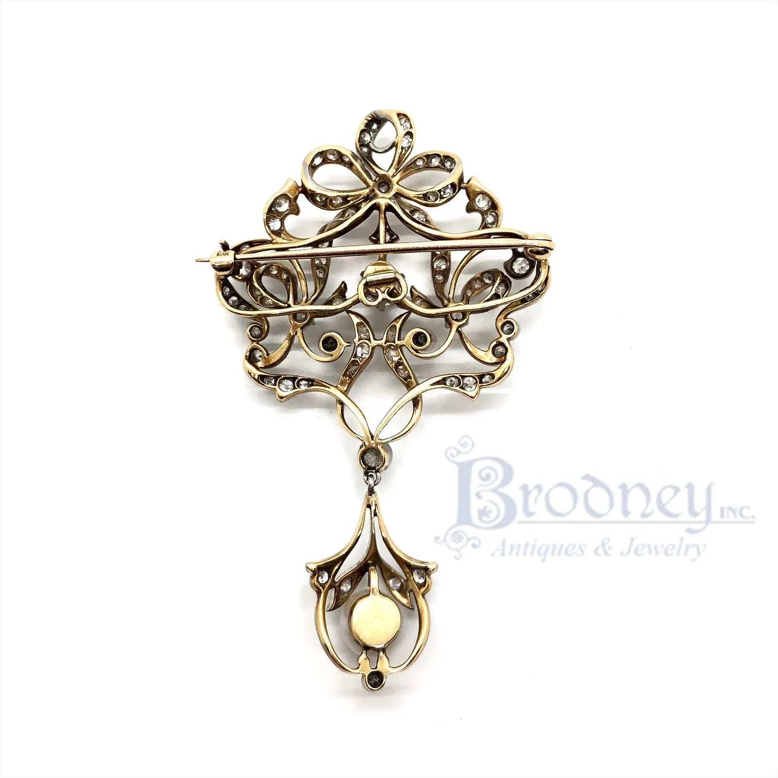 Edwardian Platinum Diamond and Pearl Pin