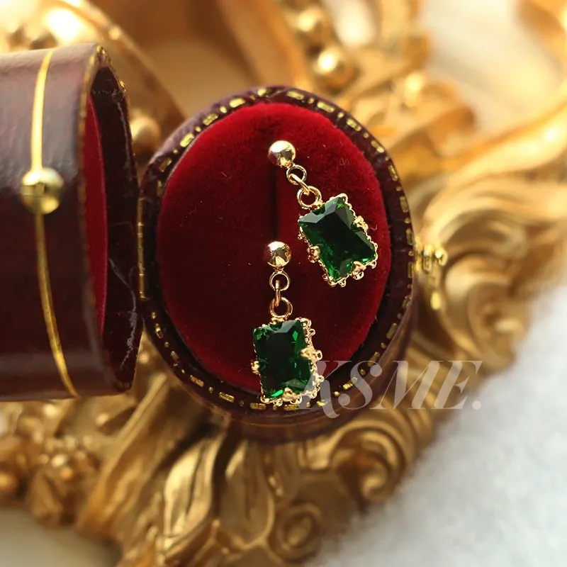 Elise 14K Gold Emerald Pendant Earrings, Green Gems Jewels | Vintage Inspired