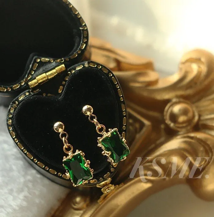 Elise 14K Gold Emerald Pendant Earrings, Green Gems Jewels | Vintage Inspired