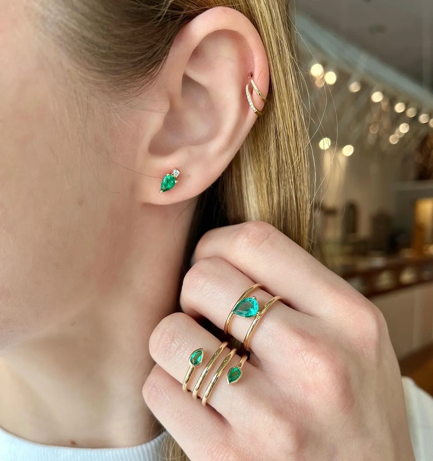 Emerald & Diamond Stud Earrings