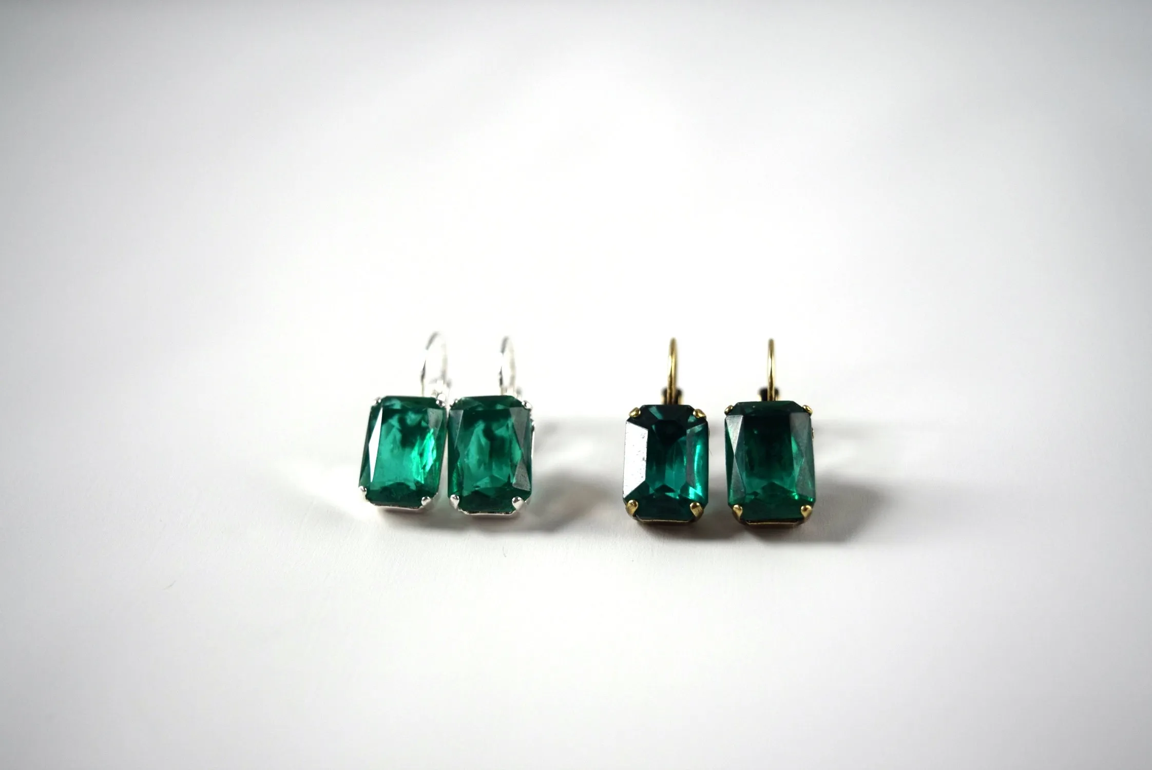 Emerald Green Crystal Earrings - Medium Octagon