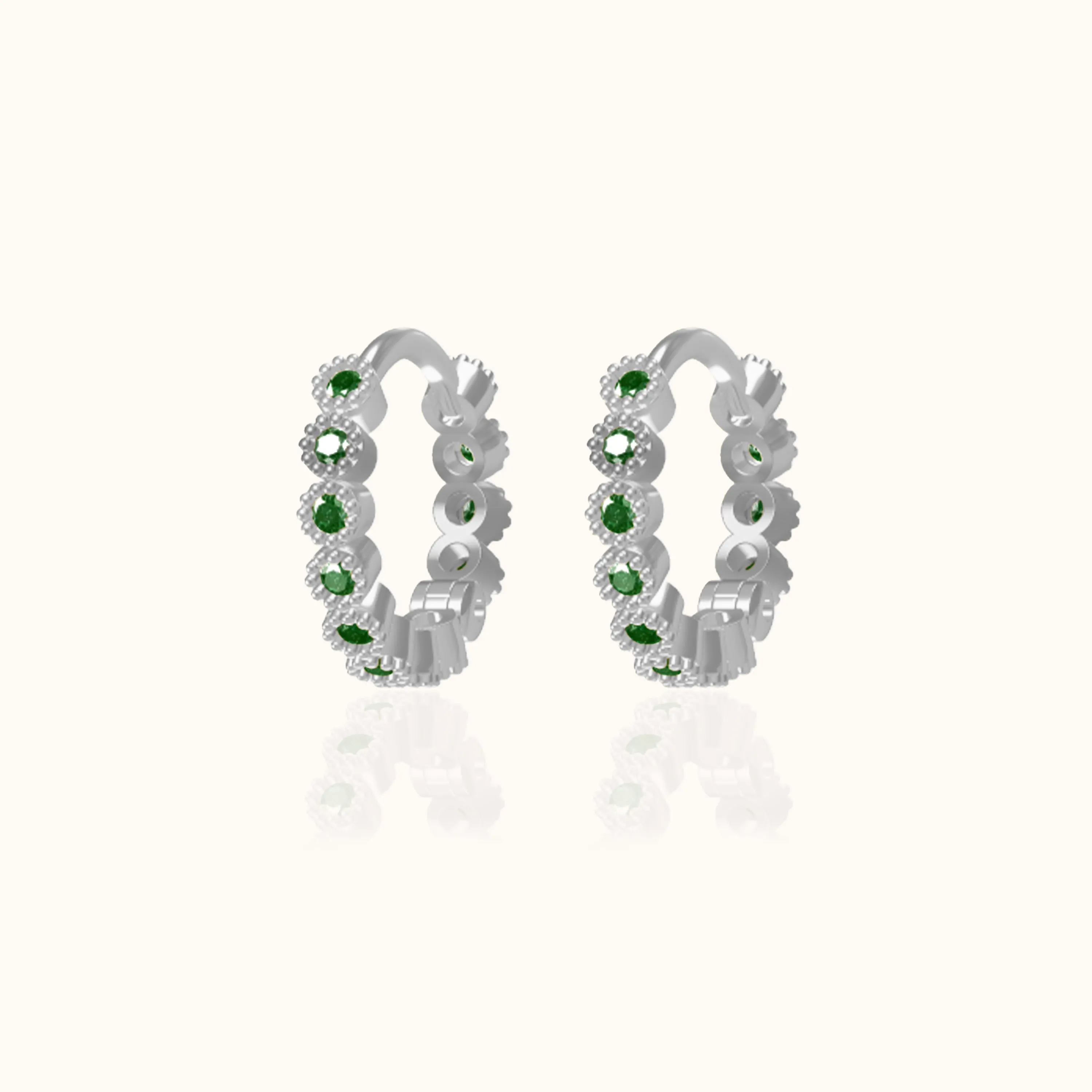 Emerald Green CZ Bezel Set Bead Hoop Earrings