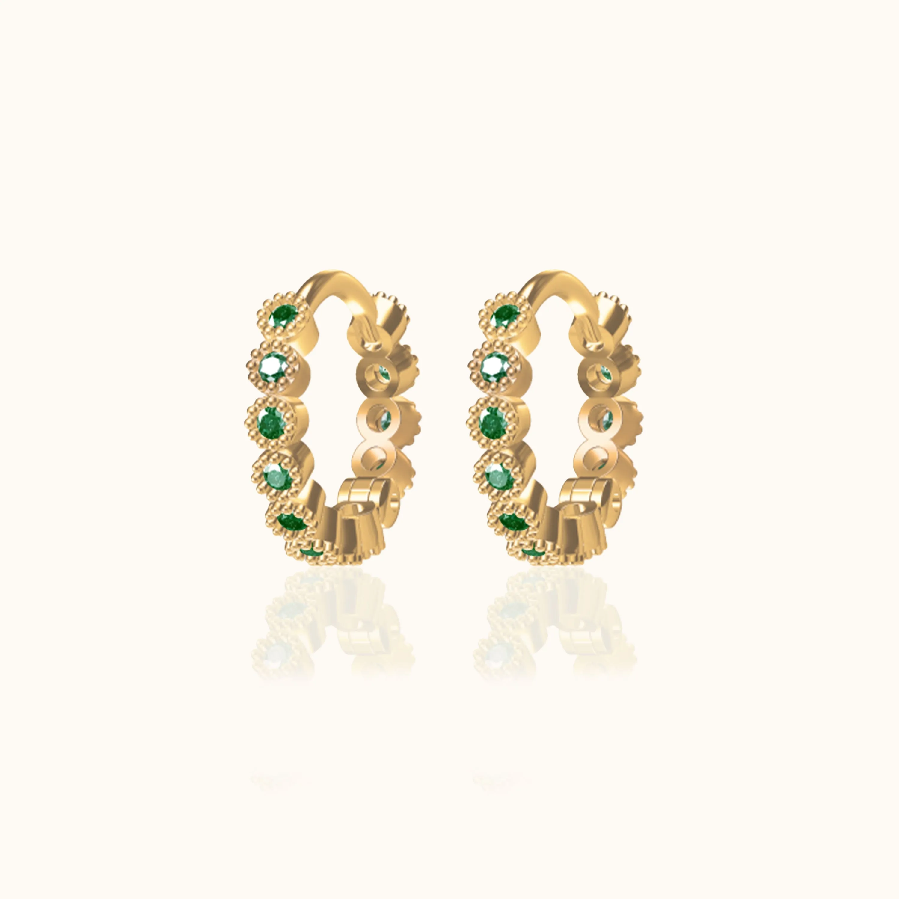 Emerald Green CZ Bezel Set Bead Hoop Earrings
