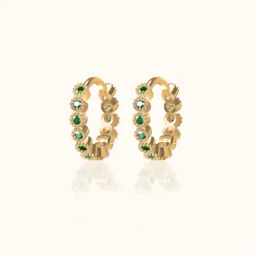 Emerald Green CZ Bezel Set Bead Hoop Earrings