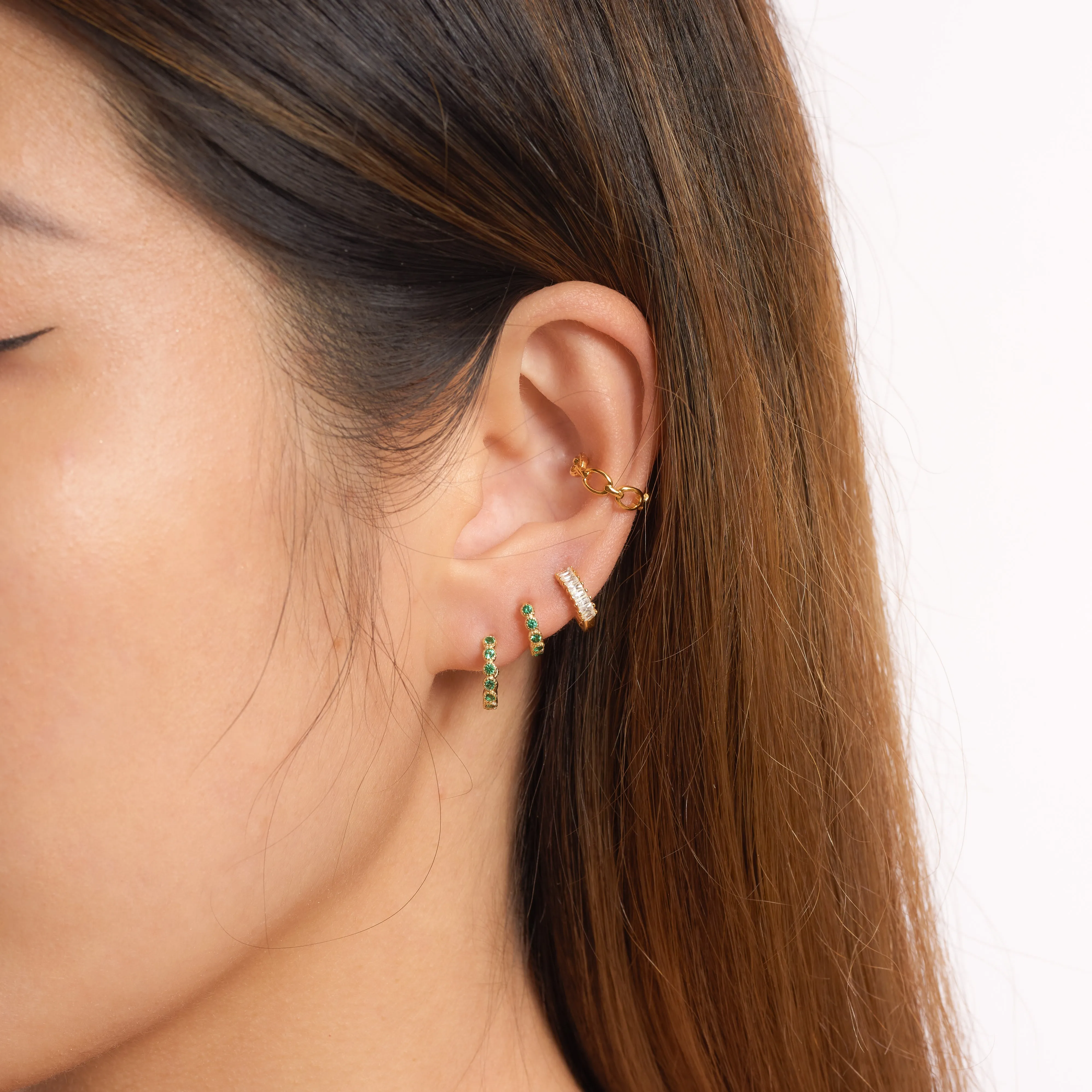 Emerald Green CZ Bezel Set Bead Hoop Earrings