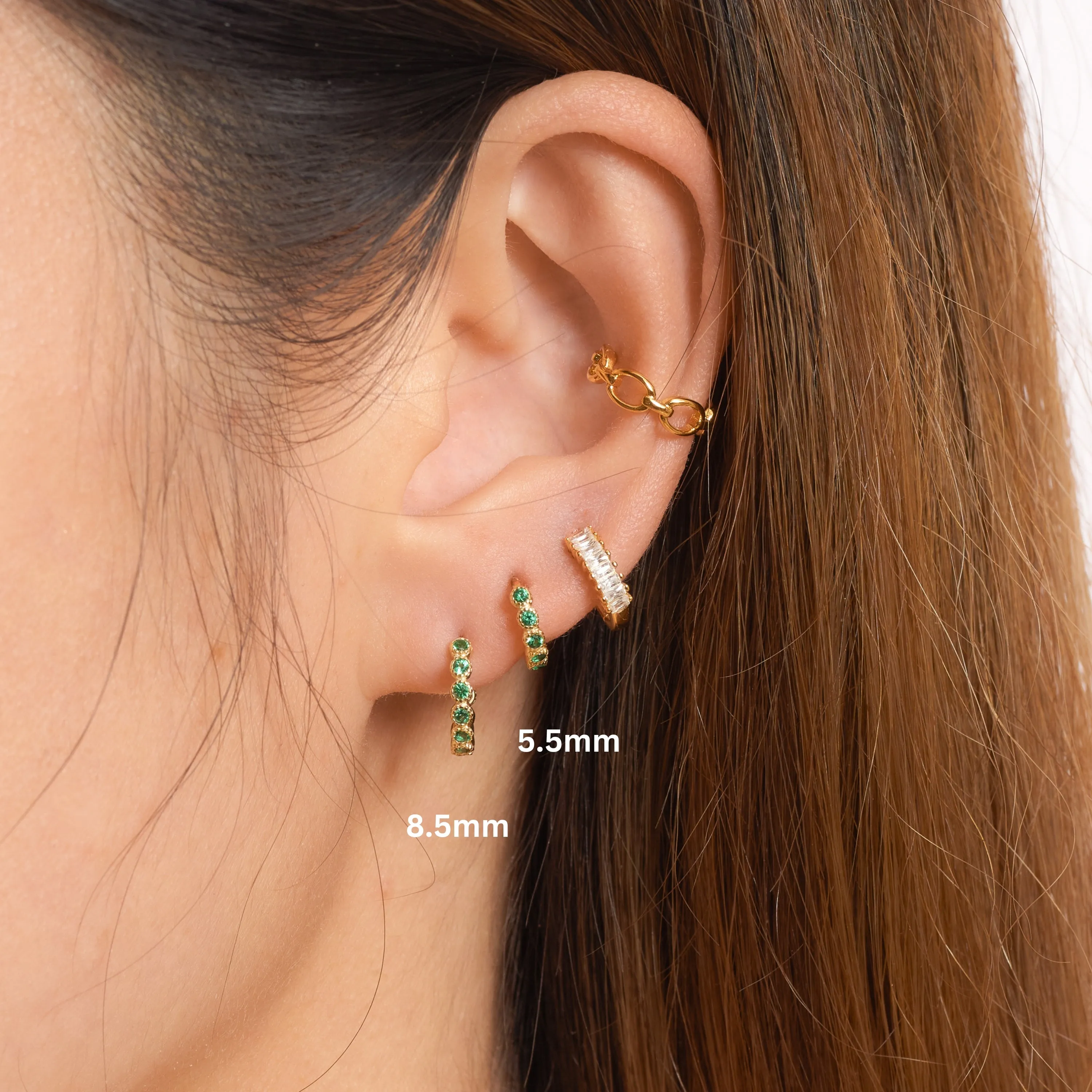 Emerald Green CZ Bezel Set Bead Hoop Earrings
