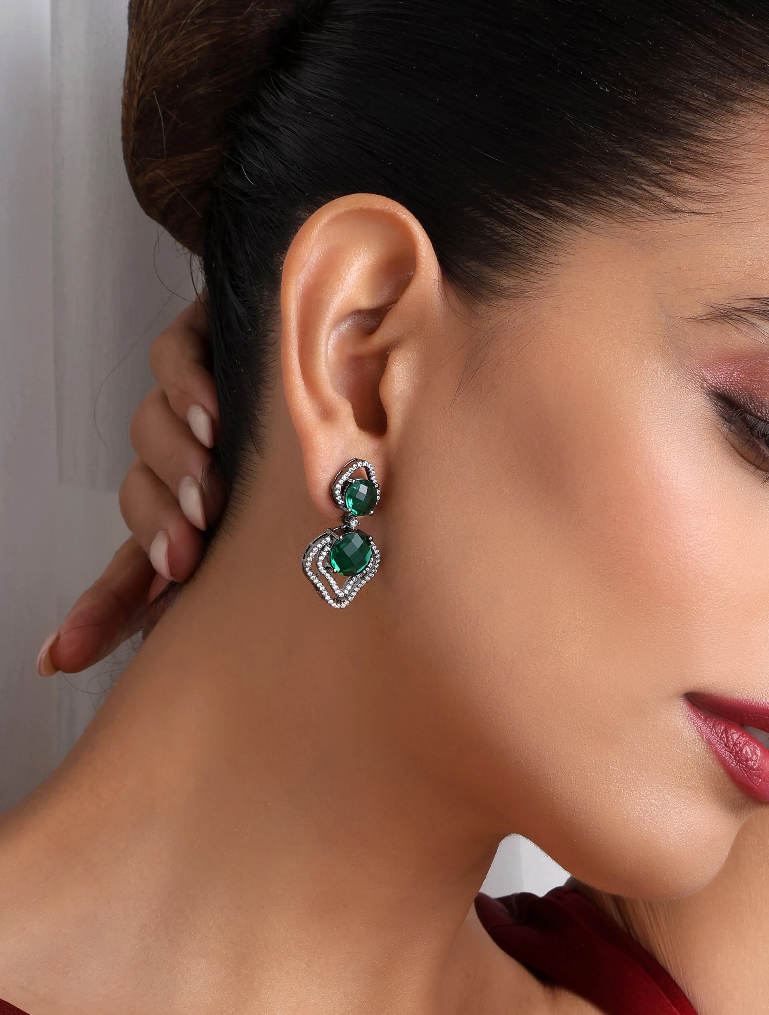Emerald  inverted Leaf Earring