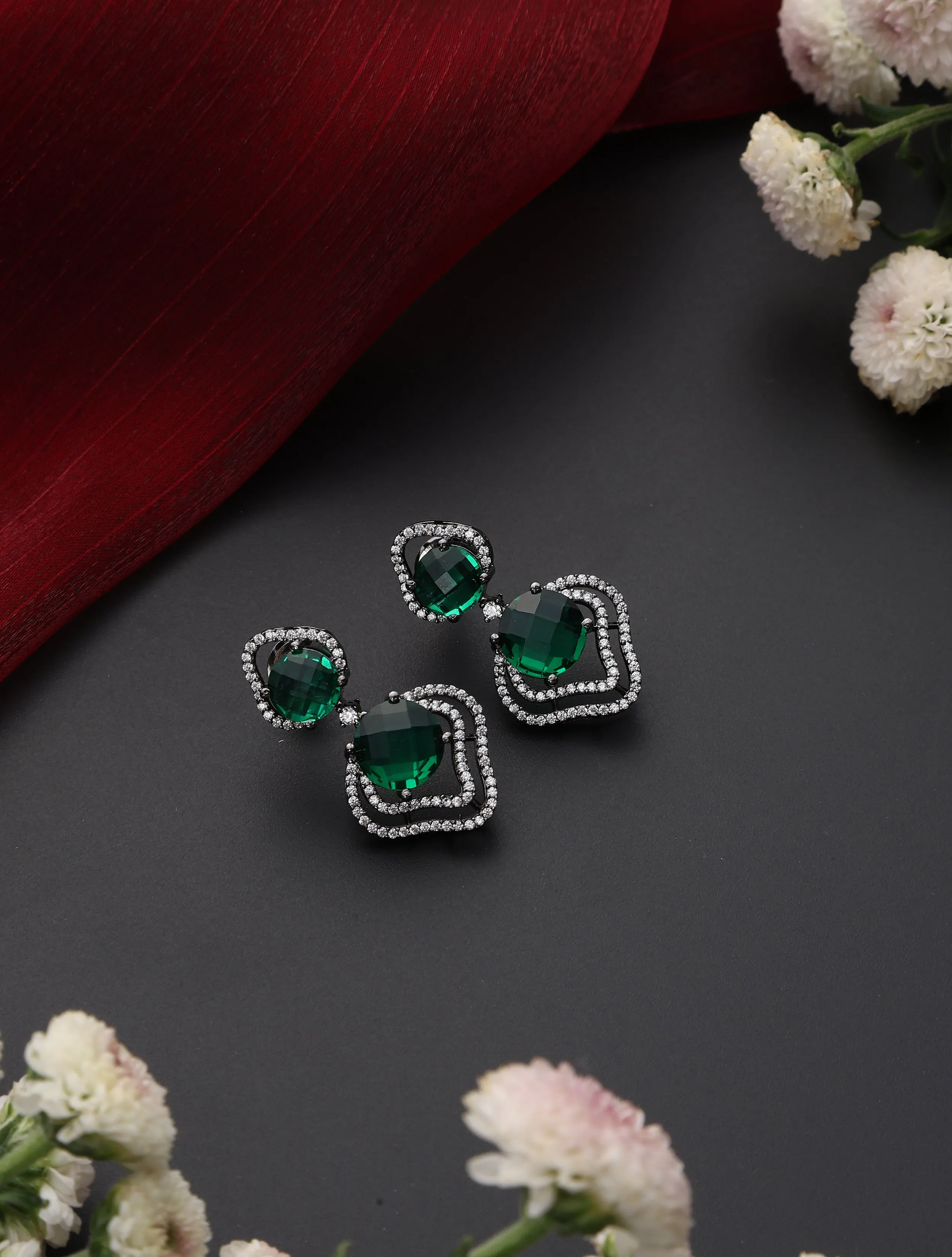 Emerald  inverted Leaf Earring