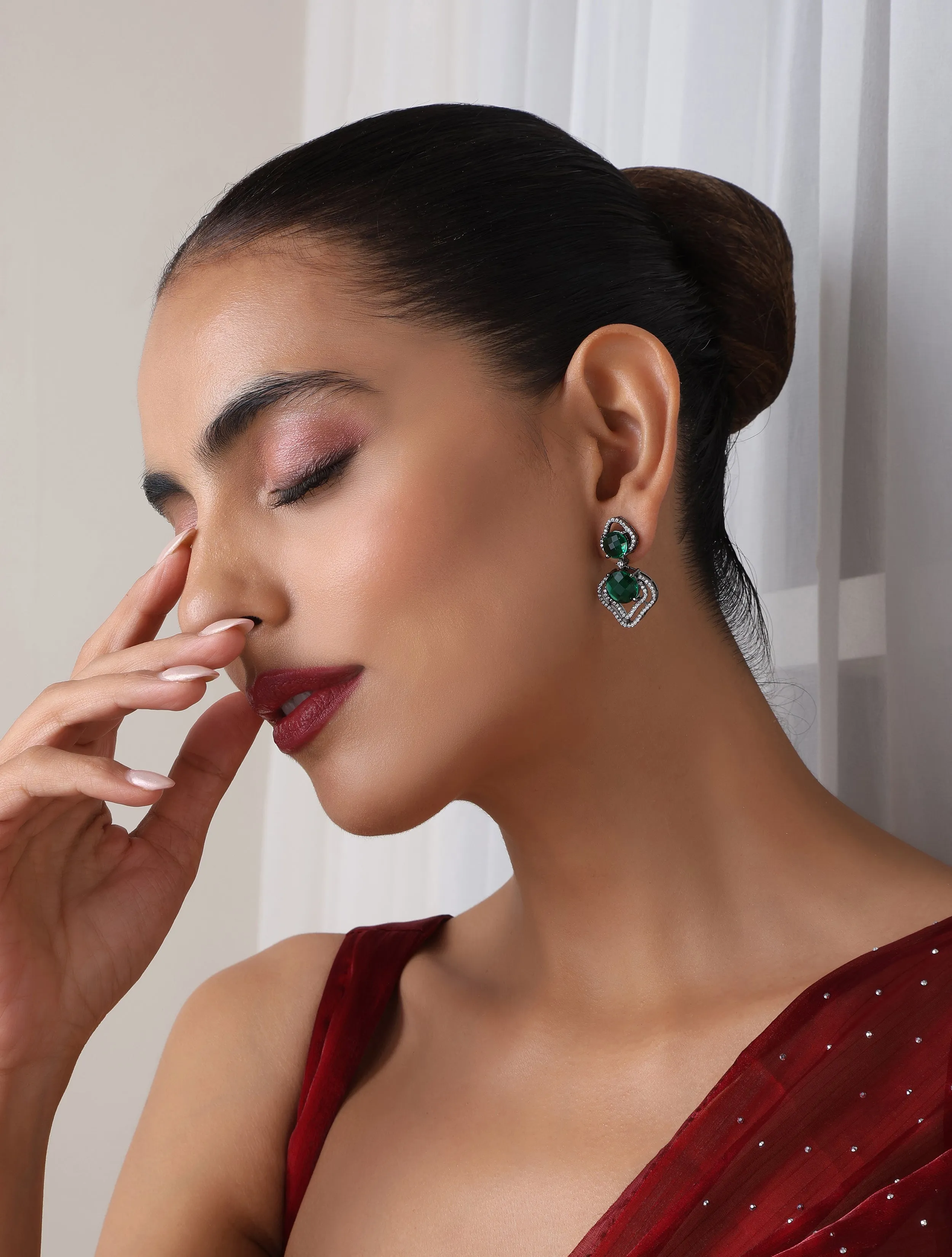 Emerald  inverted Leaf Earring