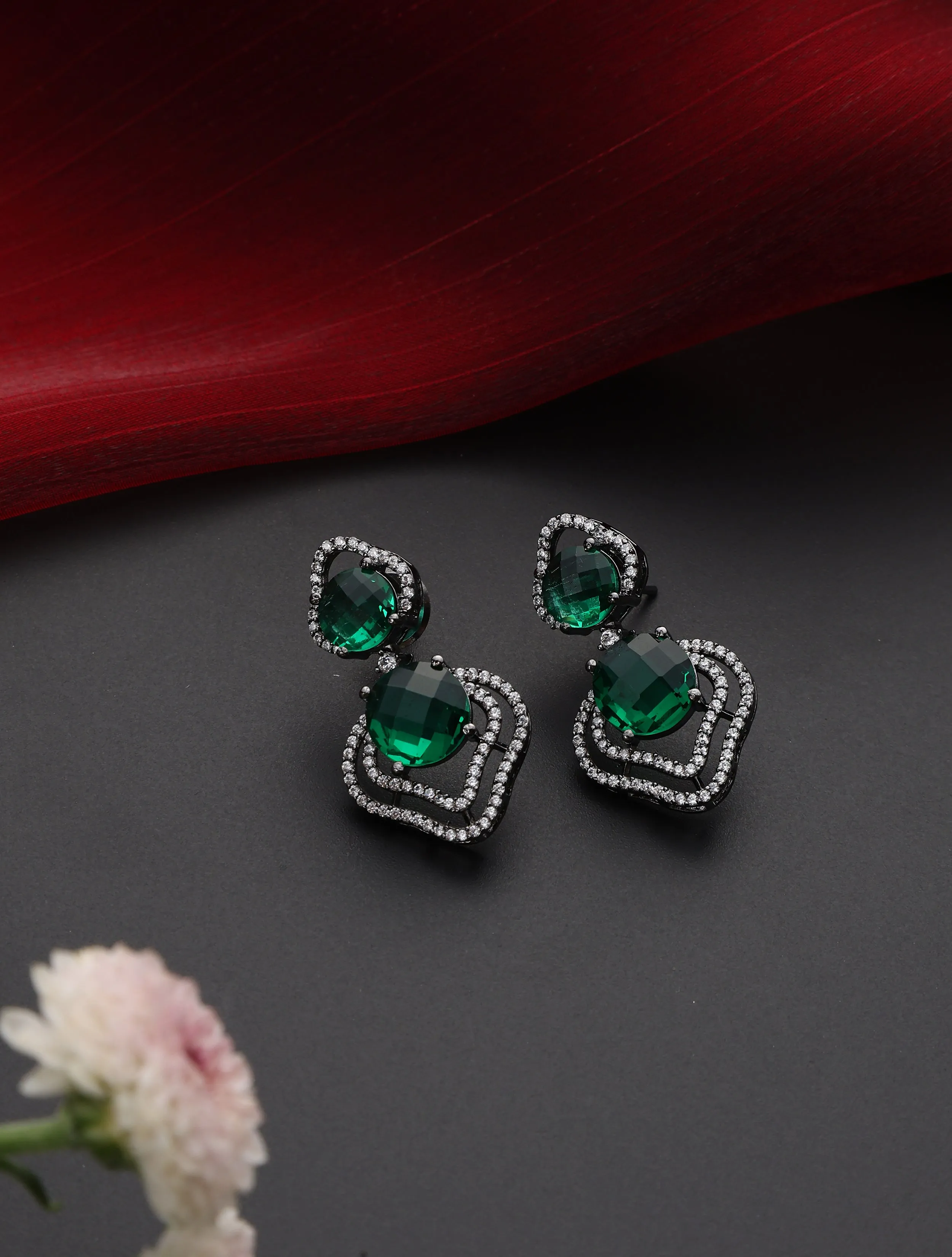 Emerald  inverted Leaf Earring