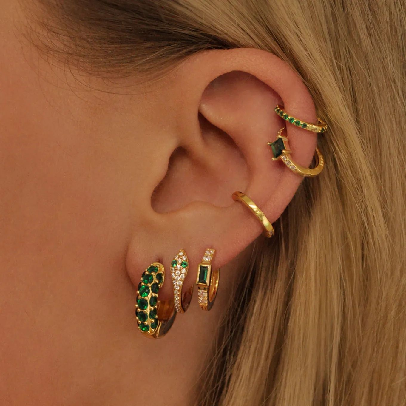 Emerald Snake Earring Set