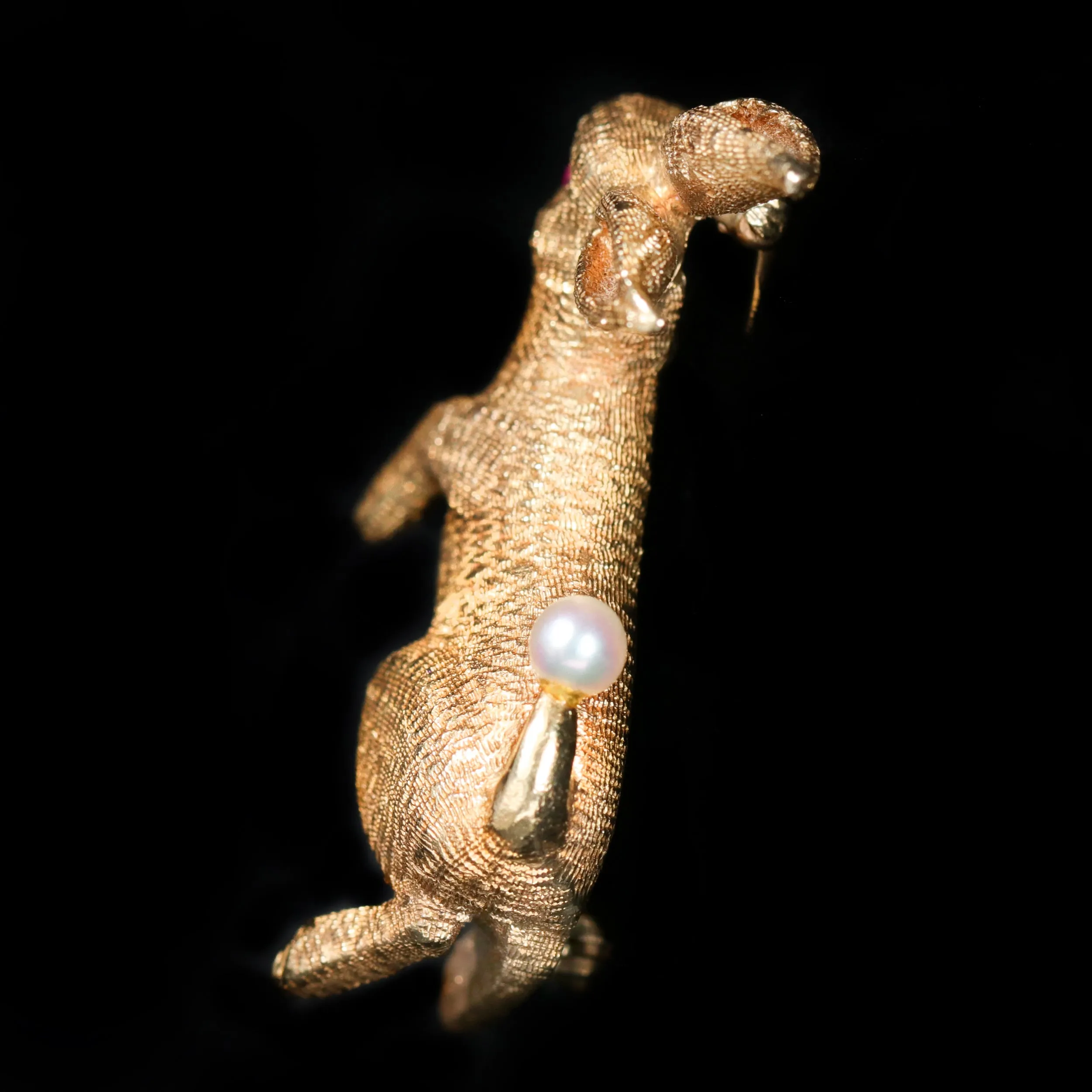 Estate Ruby and Pearl Bunny Brooch