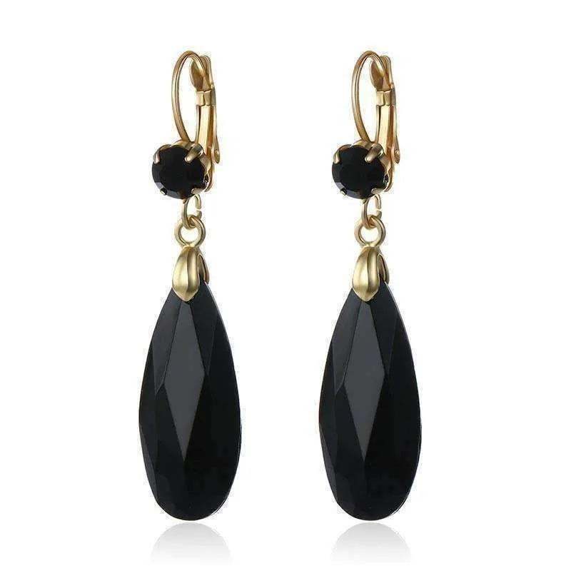 Fascinating Long Teardrop Bead and CZ Dangle Earrings ~ Six Colors to Choose!