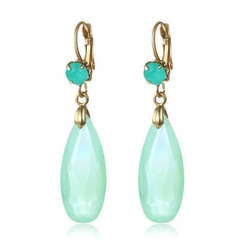 Fascinating Long Teardrop Bead and CZ Dangle Earrings ~ Six Colors to Choose!