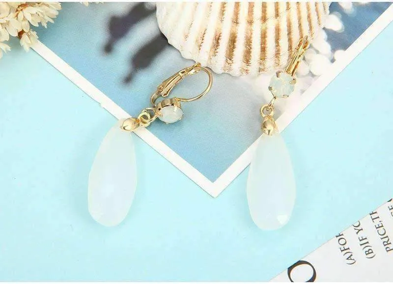 Fascinating Long Teardrop Bead and CZ Dangle Earrings ~ Six Colors to Choose!