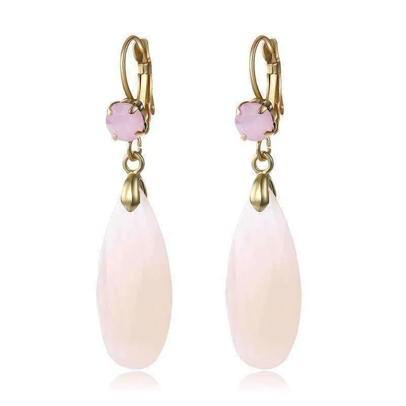 Fascinating Long Teardrop Bead and CZ Dangle Earrings ~ Six Colors to Choose!