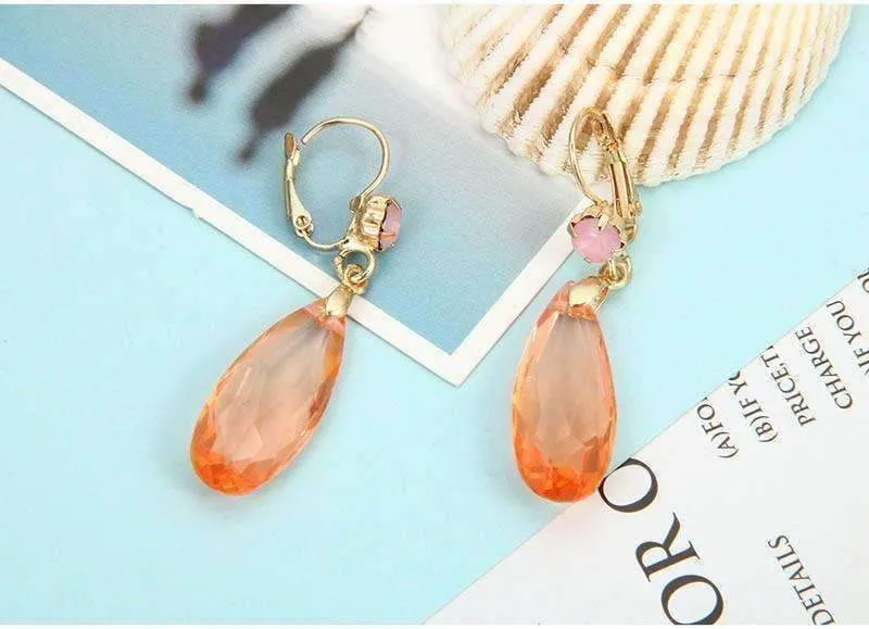 Fascinating Long Teardrop Bead and CZ Dangle Earrings ~ Six Colors to Choose!