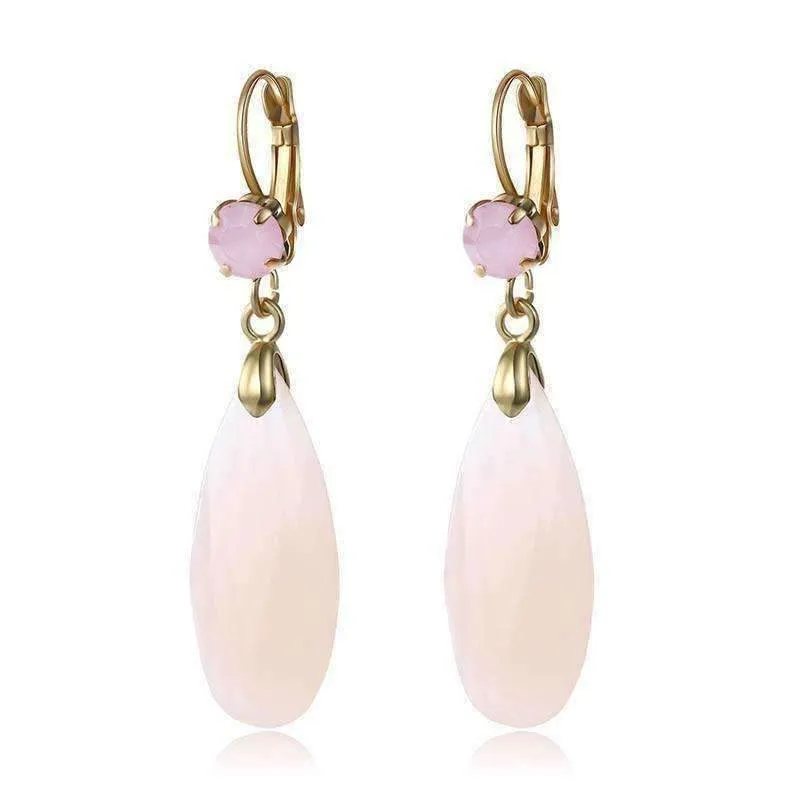 Fascinating Long Teardrop Bead and CZ Dangle Earrings ~ Six Colors to Choose!