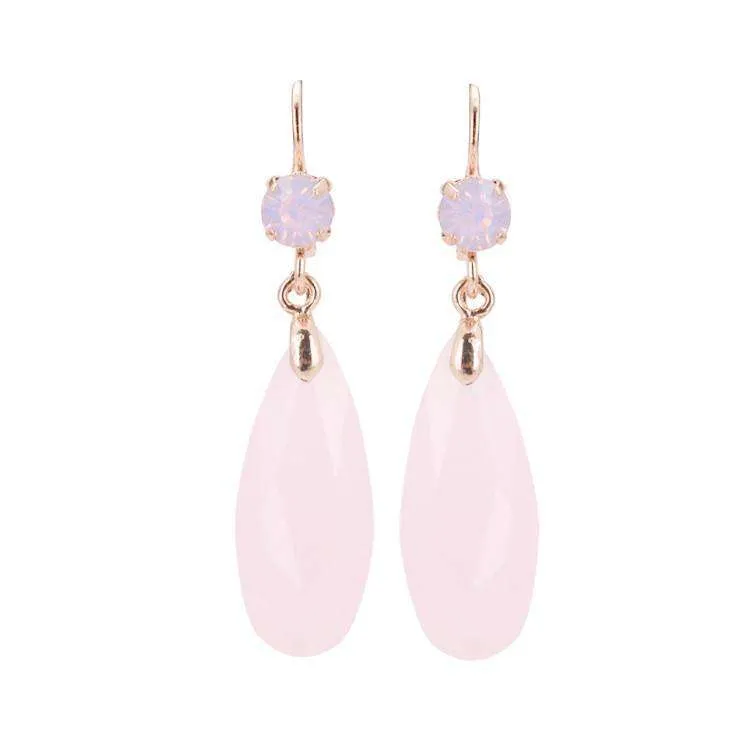 Fascinating Long Teardrop Bead and CZ Dangle Earrings ~ Six Colors to Choose!