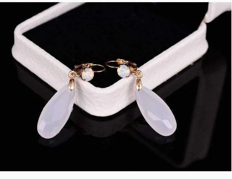 Fascinating Long Teardrop Bead and CZ Dangle Earrings ~ Six Colors to Choose!