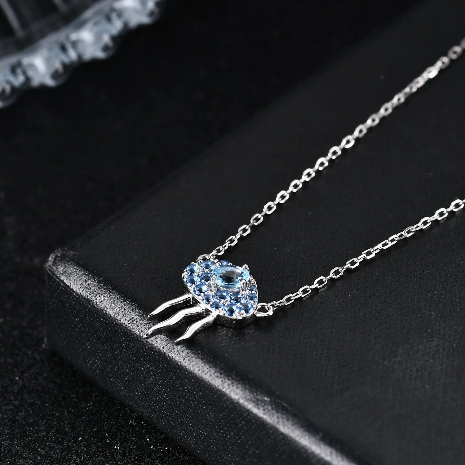 Fashion Style Inlaid with Natural Topaz Jellyfish Pendant Silver Necklace for Women
