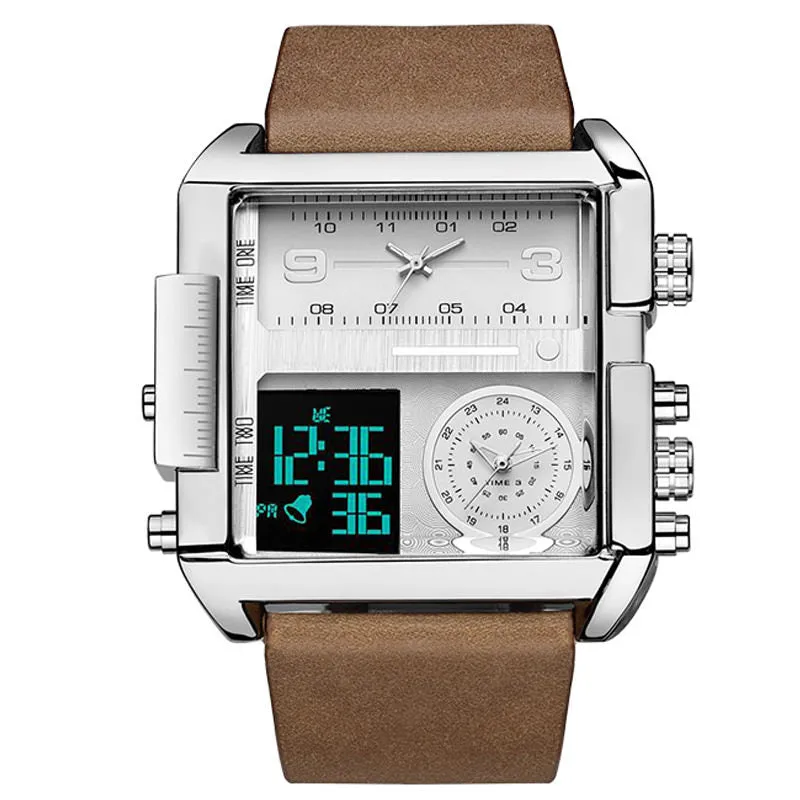 FEICE FK030 3 Time Watches for Men Square w/ Leather Strap