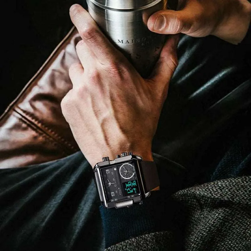 FEICE FK030 3 Time Watches for Men Square w/ Leather Strap