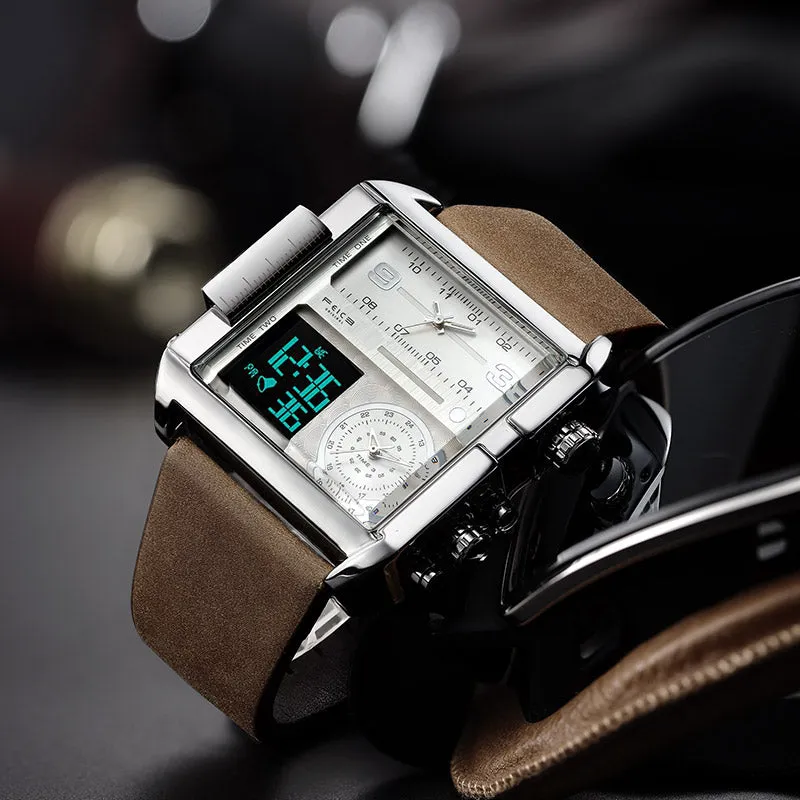 FEICE FK030 3 Time Watches for Men Square w/ Leather Strap