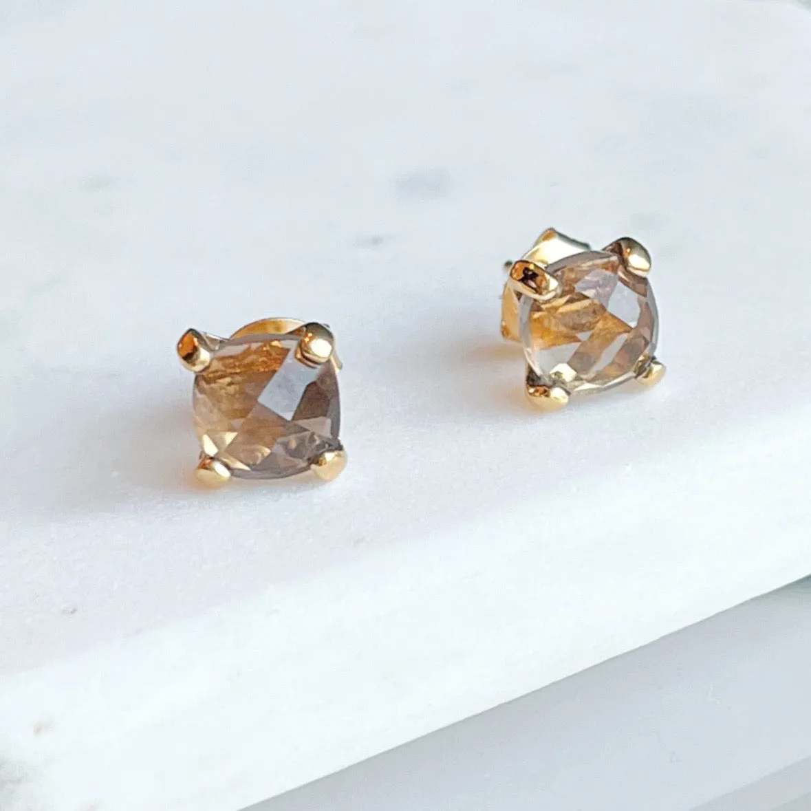 Gemstone Cushion Stud Earrings: Smoky quartz