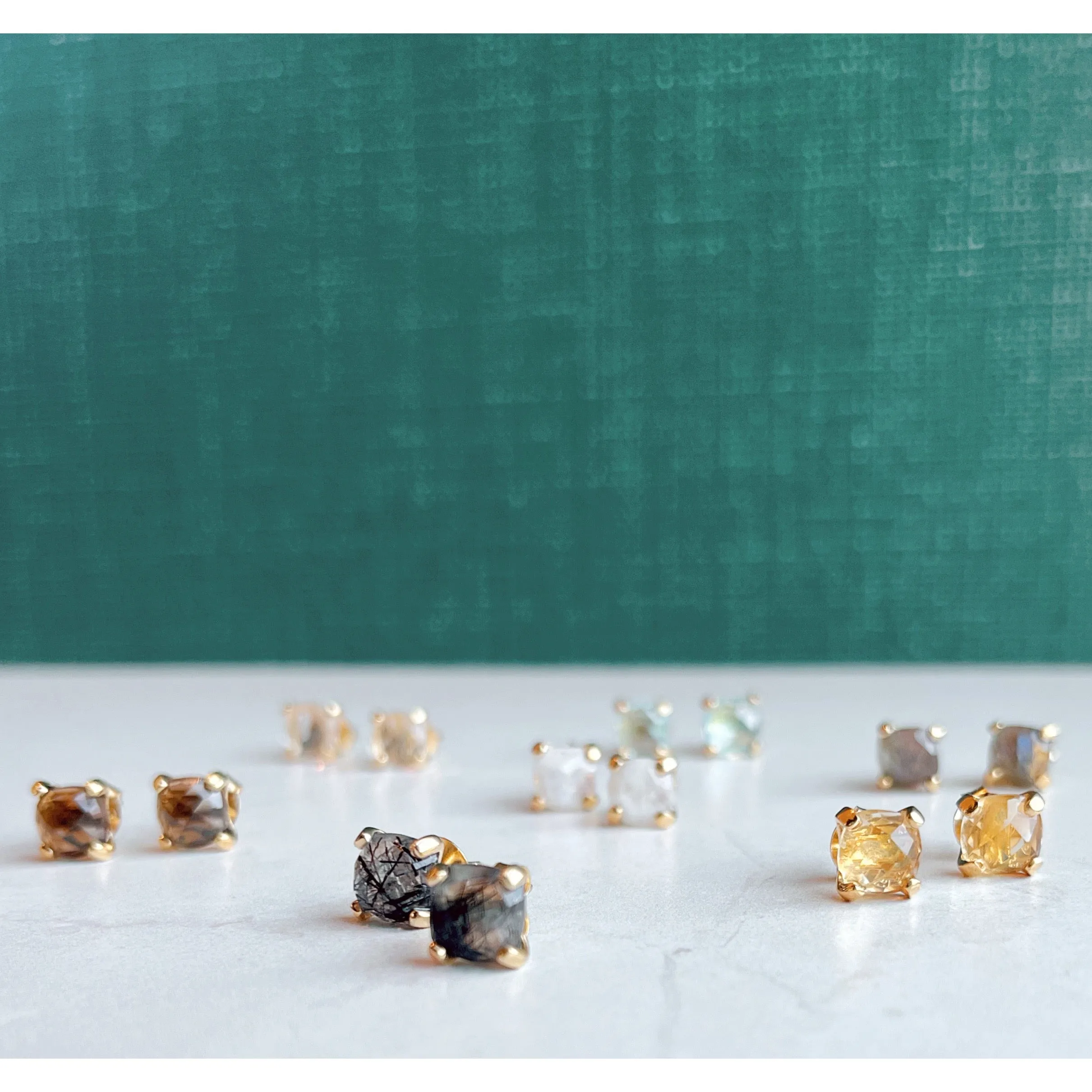 Gemstone Cushion Stud Earrings: Smoky quartz