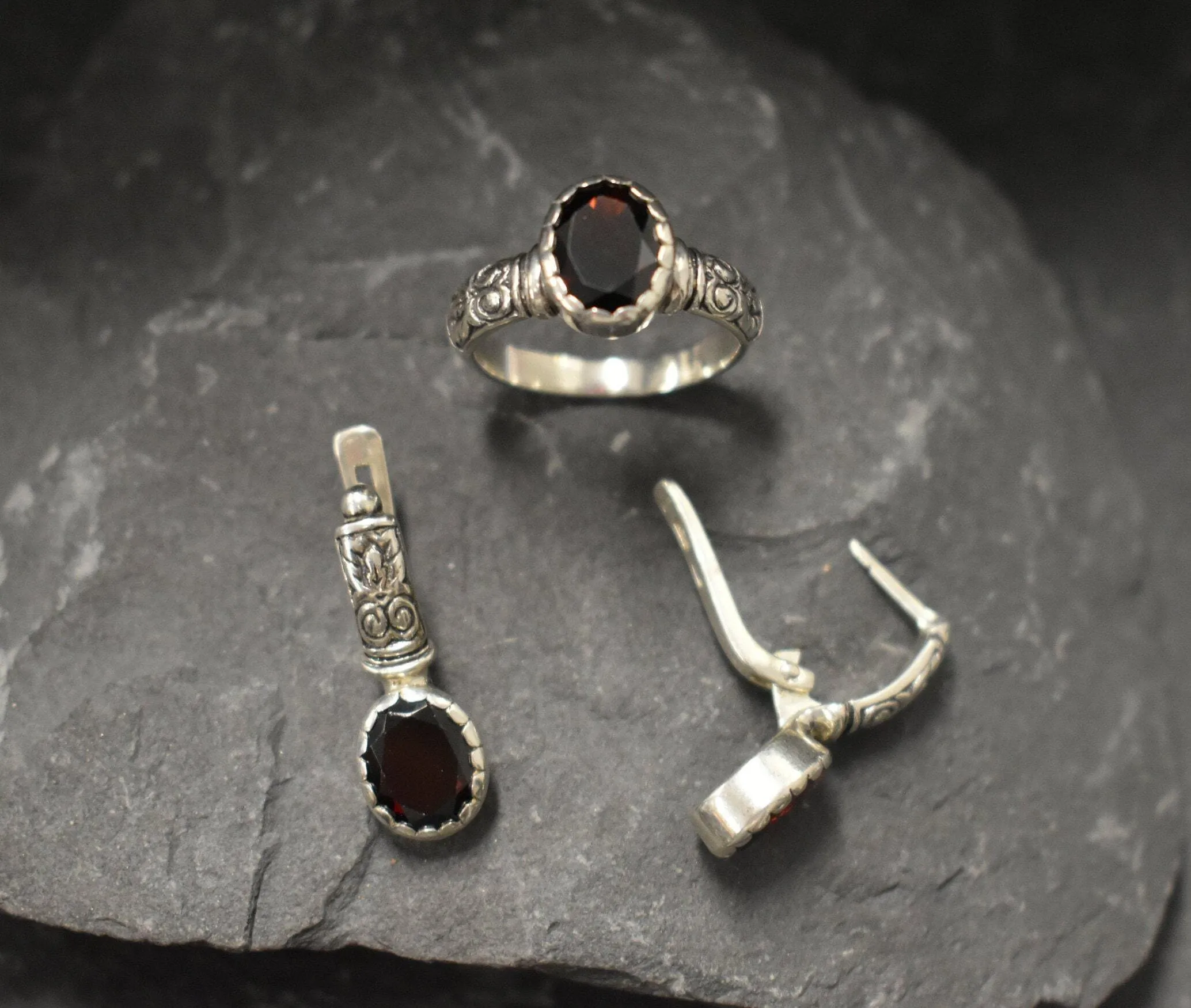 Genuine Garnet Ring - Red Tribal Ring - January Birthstone Ring