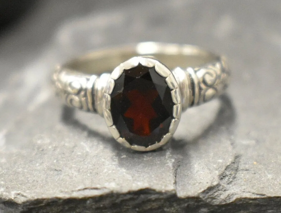 Genuine Garnet Ring - Red Tribal Ring - January Birthstone Ring