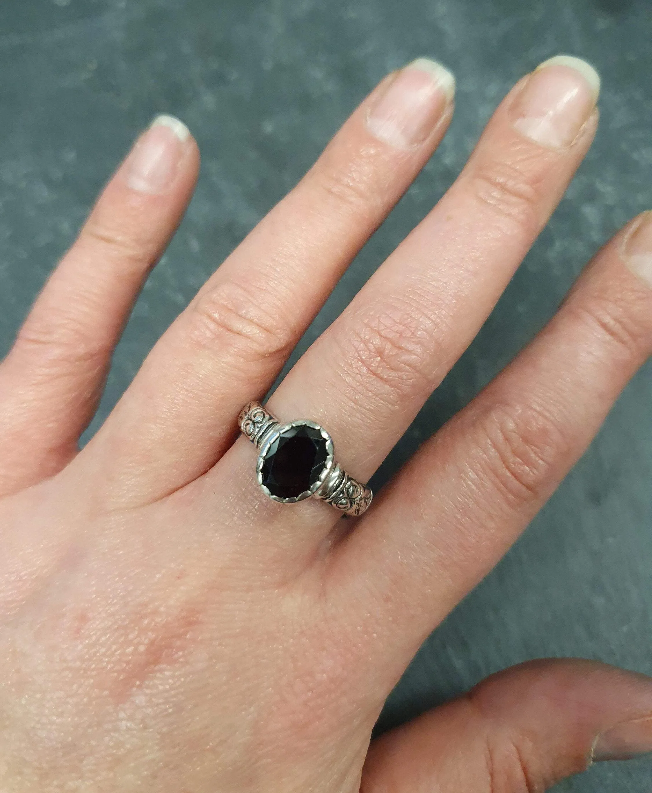 Genuine Garnet Ring - Red Tribal Ring - January Birthstone Ring