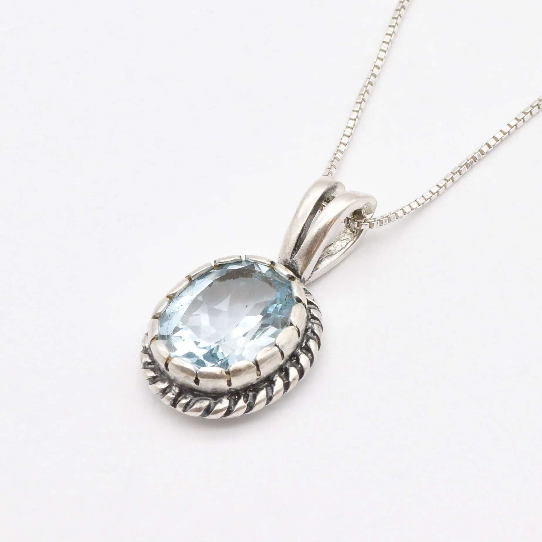 Genuine Topaz Necklace - Blue Topaz Pendant - Vintage Blue Pendant