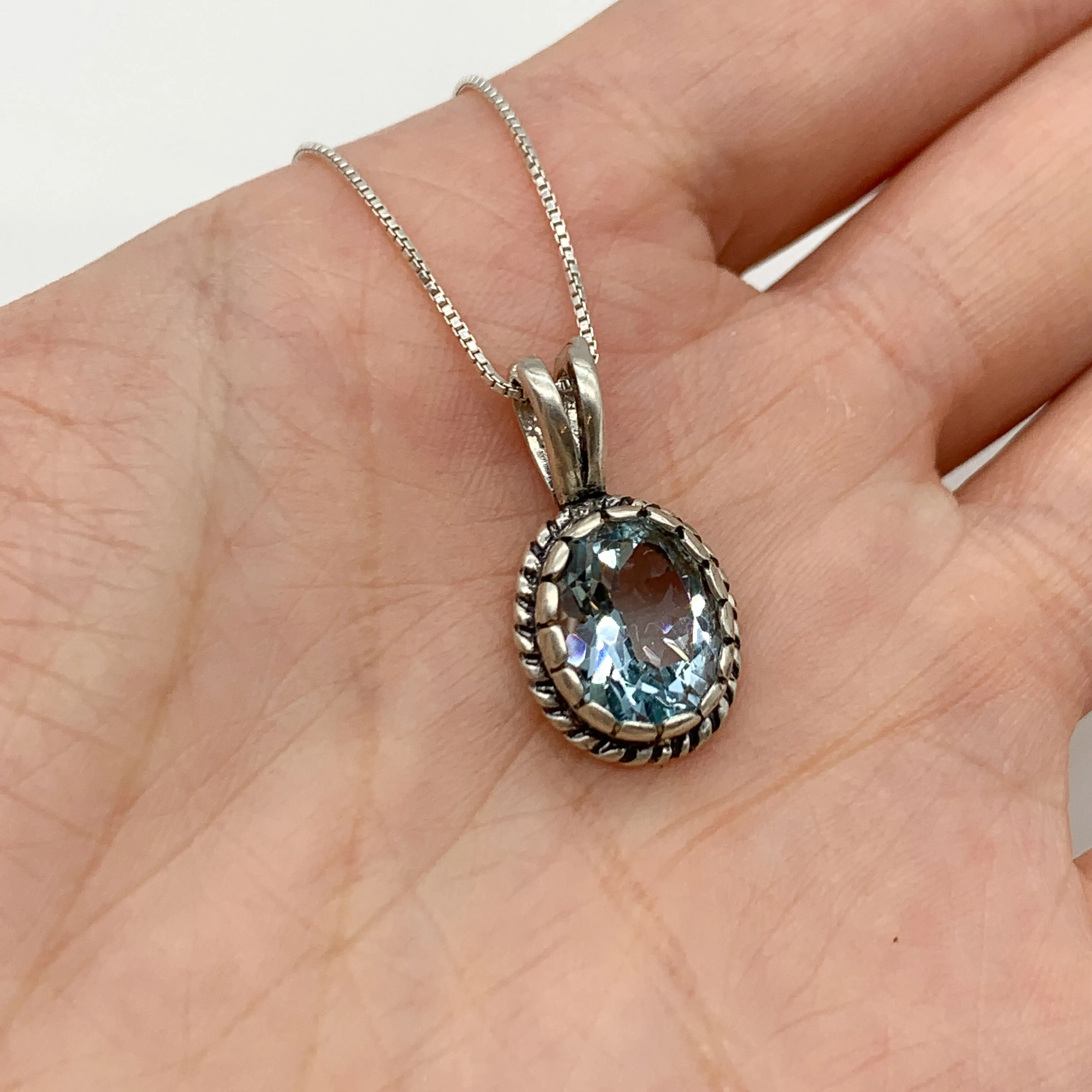 Genuine Topaz Necklace - Blue Topaz Pendant - Vintage Blue Pendant