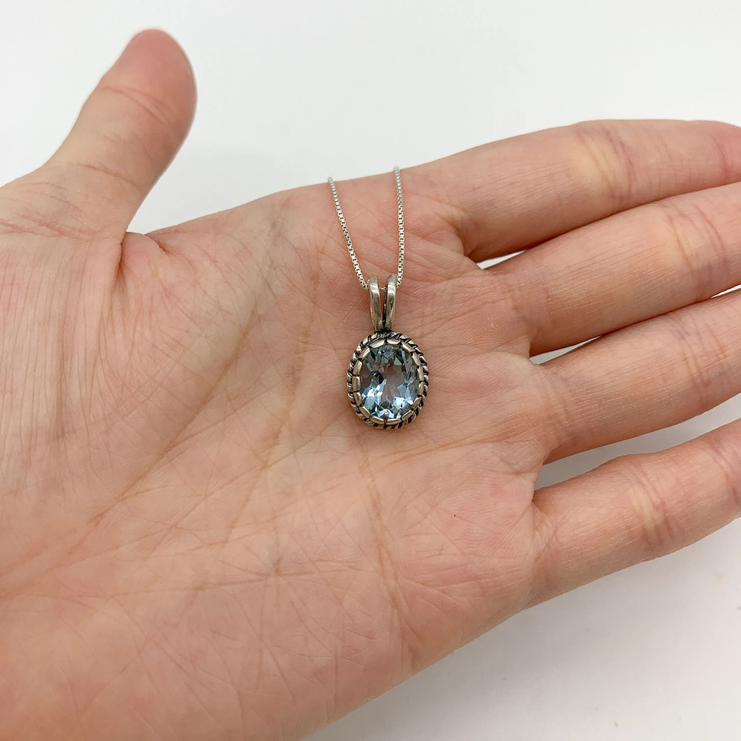Genuine Topaz Necklace - Blue Topaz Pendant - Vintage Blue Pendant