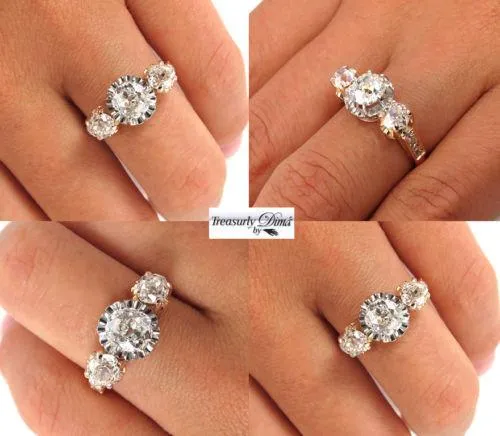 GIA 2.16CT ANTIQUE VINTAGE VICTORIAN OLD CUSHION DIAMOND ENGAGEMENT WEDDING RING