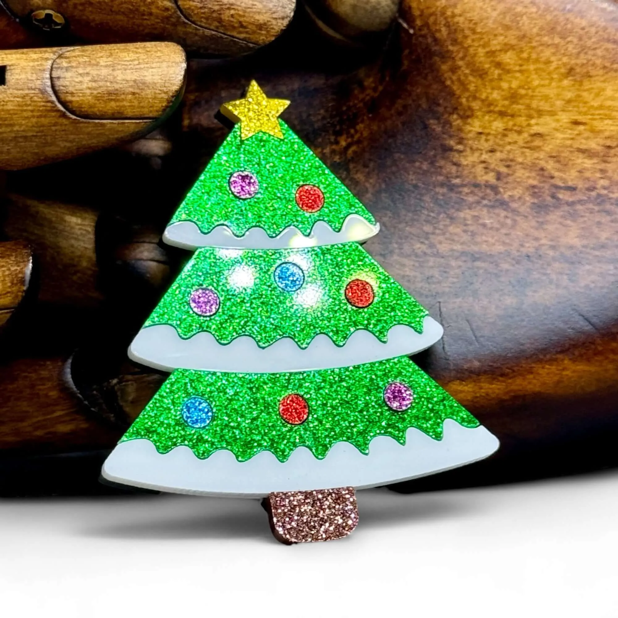 Glittering Christmas Tree - Acrylic Art Brooch