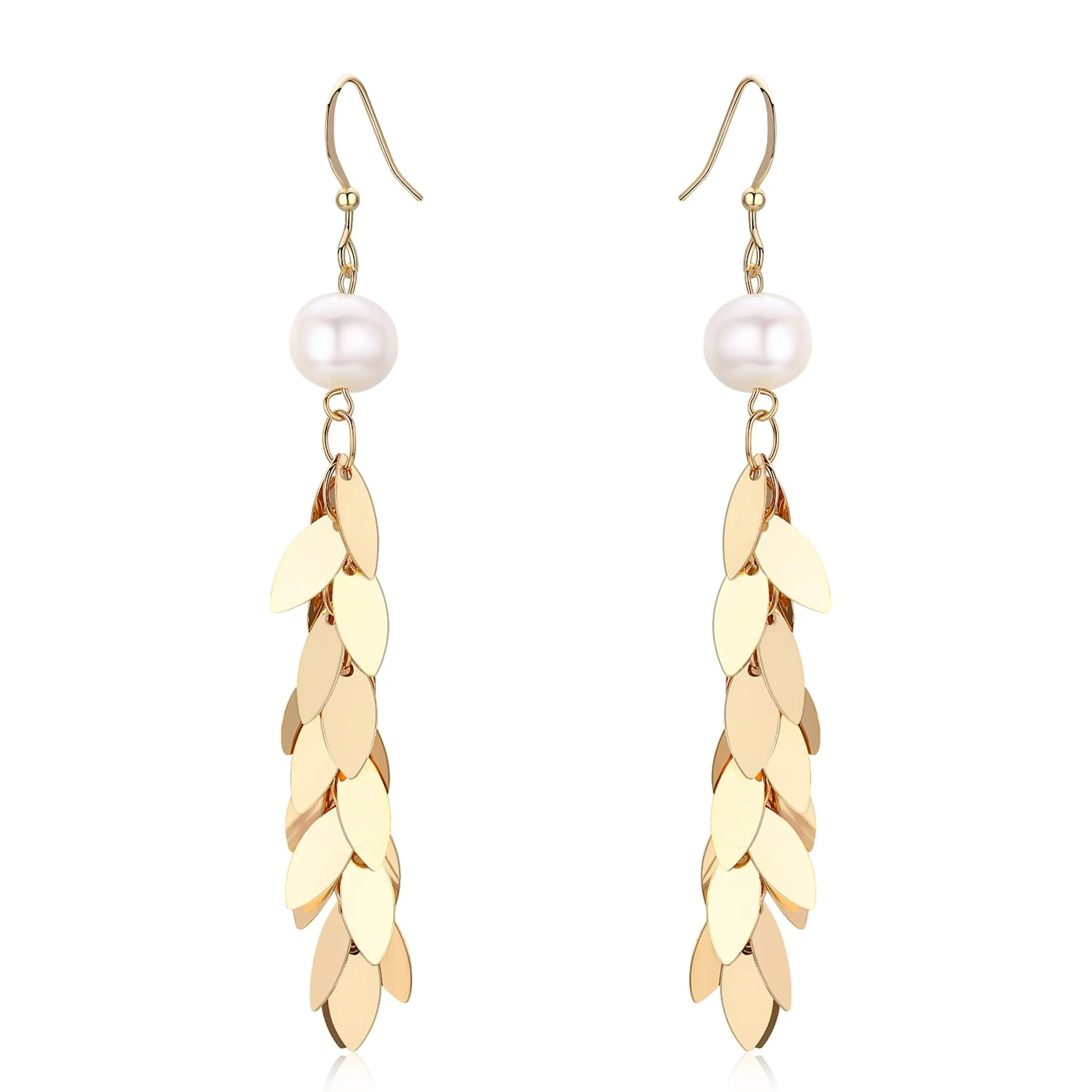 Gold Leaves Pearl Earrings
