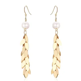 Gold Leaves Pearl Earrings