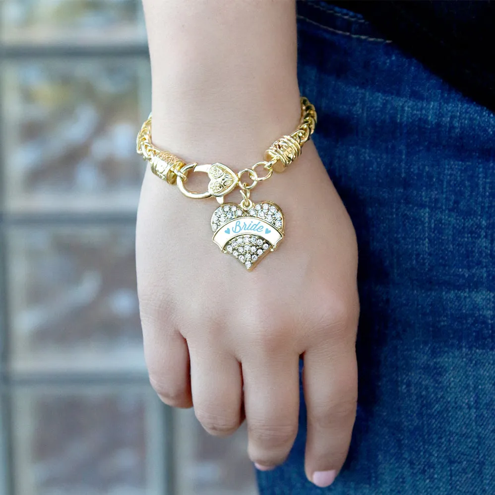 Gold Light Blue Bride Pave Heart Charm Braided Bracelet