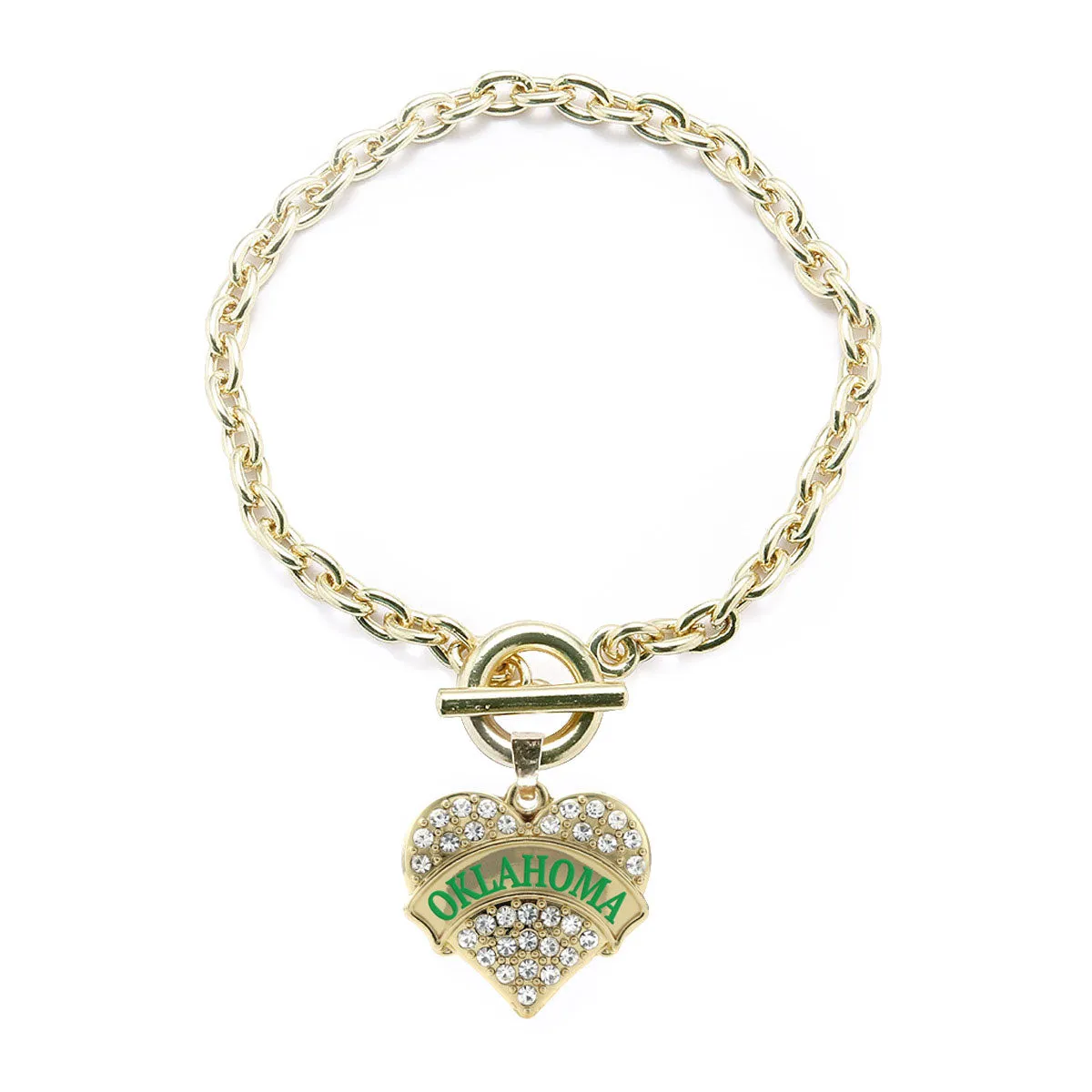Gold Oklahoma Pave Heart Charm Toggle Bracelet