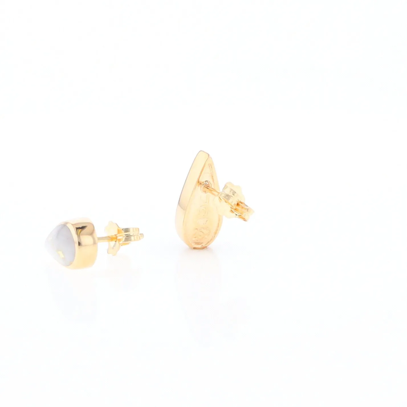 Gold Quartz Earrings Tear Drop Inlaid Studs