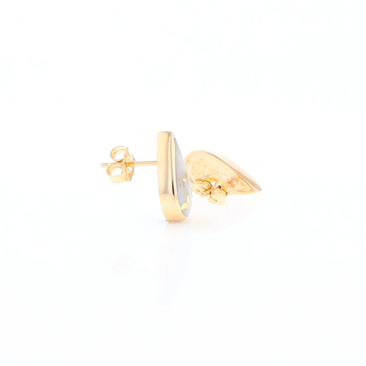 Gold Quartz Earrings Tear Drop Inlaid Studs