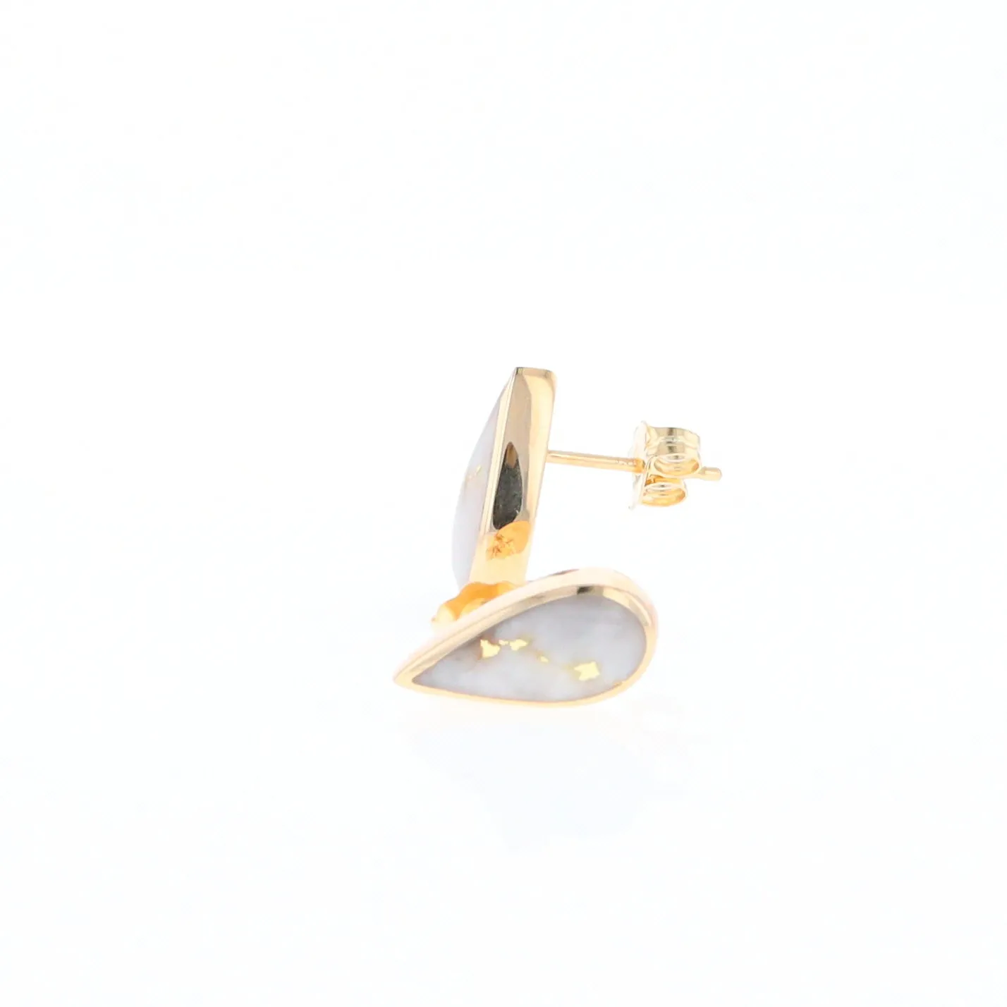Gold Quartz Earrings Tear Drop Inlaid Studs