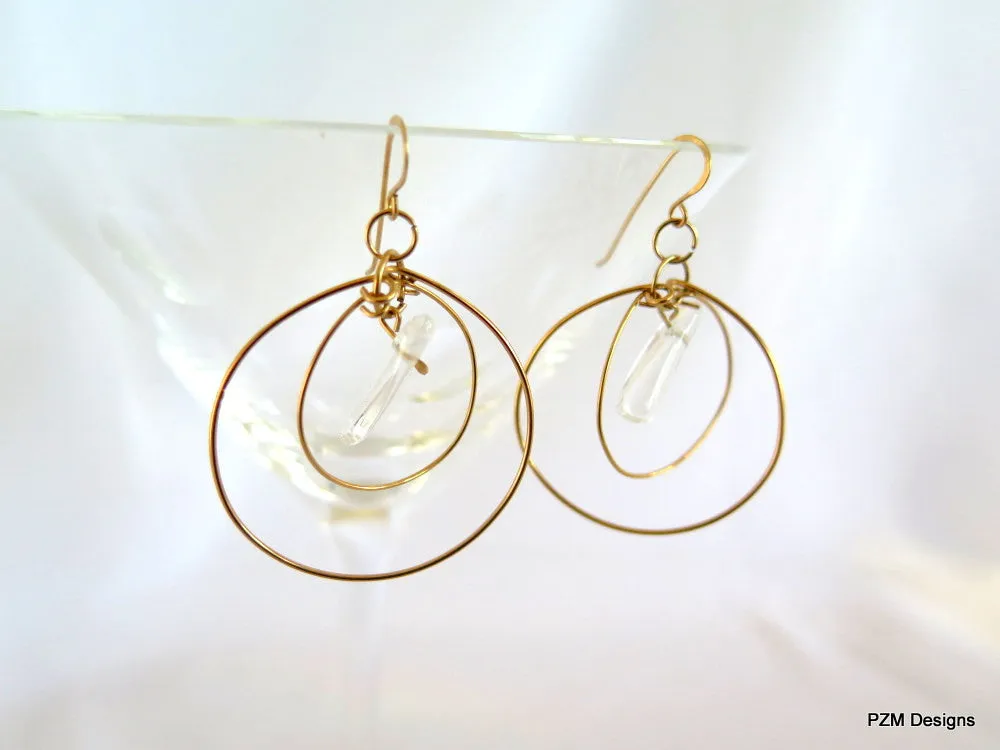 Gold Quartz Point Hoop Earrings, Gift for Her